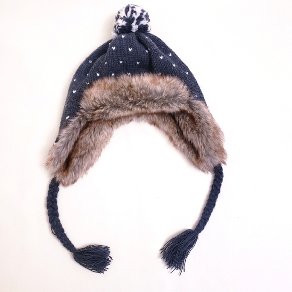 GAP Accessories - Gap Winter Gray & White Knit Faux Fur, Fleece Lined Trapper Hat, Size S/M
